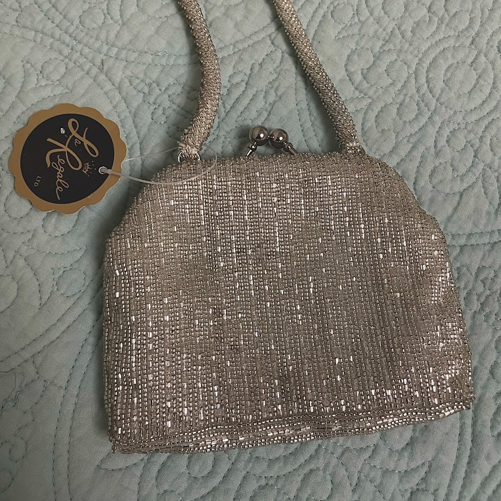 NWT Vintage La Regale Silver Beaded Evening Bag